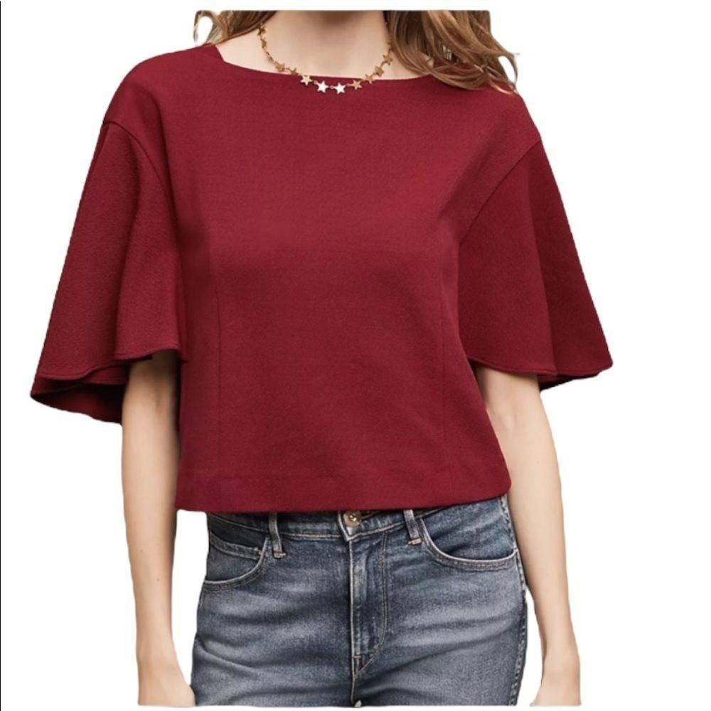 Eri + Ali Anthropologie Top Viv Cropped Burgundy Red Size XS